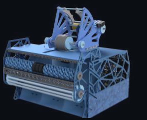 Monti render: blue Voronoi side plates and a turreted launcher