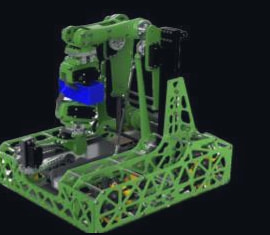 Honu: a green lattice chassis with a lift tower and gripper head