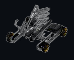 Scorpion on mecanum wheels with its scissor lift raised